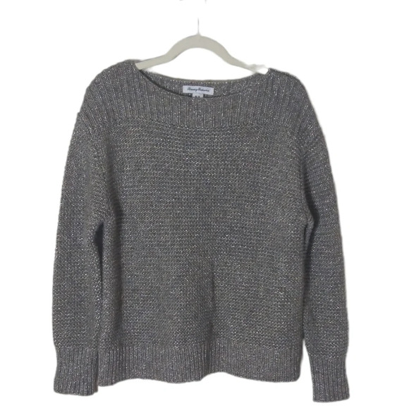 Tommy Bahama wool blend shimmer metallic knit sweater shirt top - Picture 3 of 8